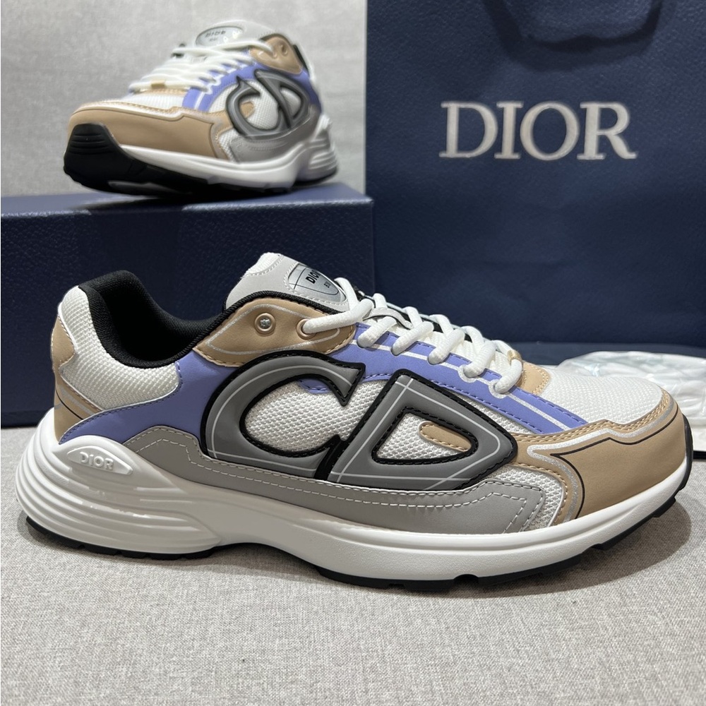 Dior Men's White, Tan, and Purple Sneakers